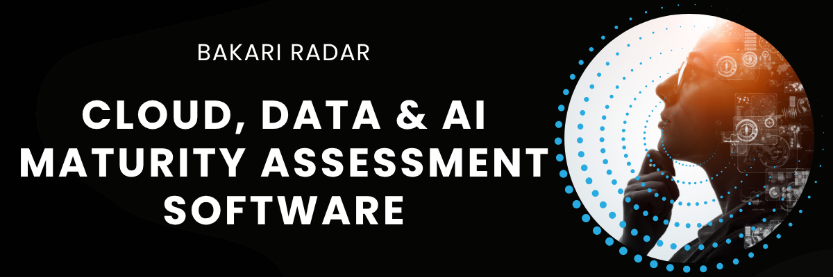 Woman with glasses thinking alongside text stating 'Cloud, data & AI maturity assessment software'